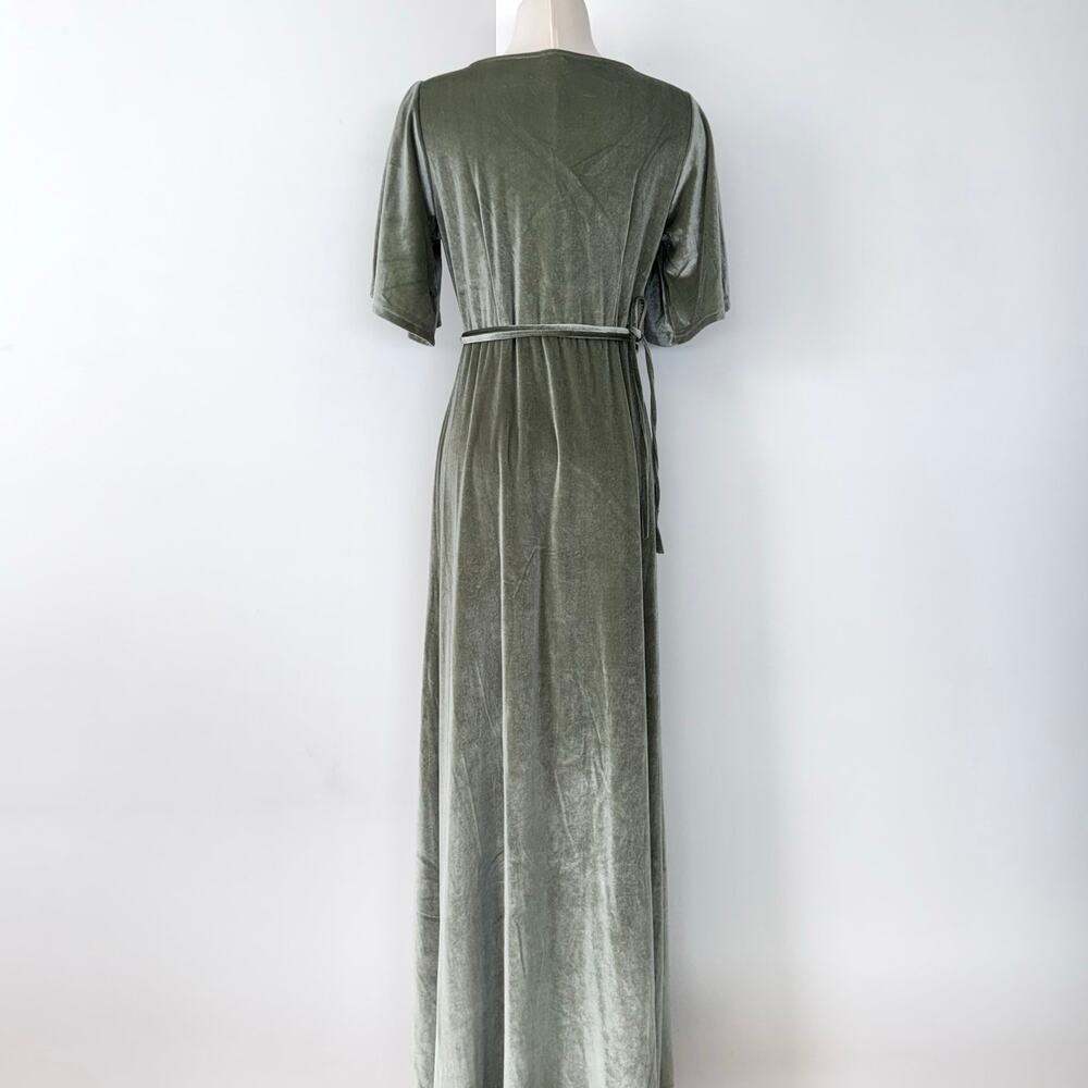Baltic Born Meghan Velvet Wrap Maxi Dress Sage Green Short Bell Sleeves L NWT - Picture 8 of 13
